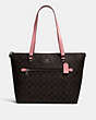 COACH®,GALLERY TOTE BAG IN SIGNATURE CANVAS,Leather,Large,Gunmetal/Brown Pink Lemonade,Front View