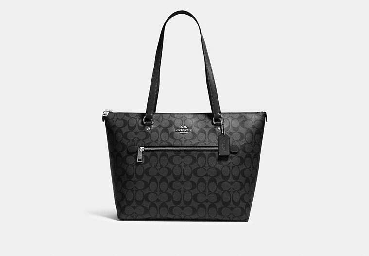 COACH®,GALLERY TOTE IN SIGNATURE CANVAS,Leather,Large,Silver/Graphite/Black,Front View