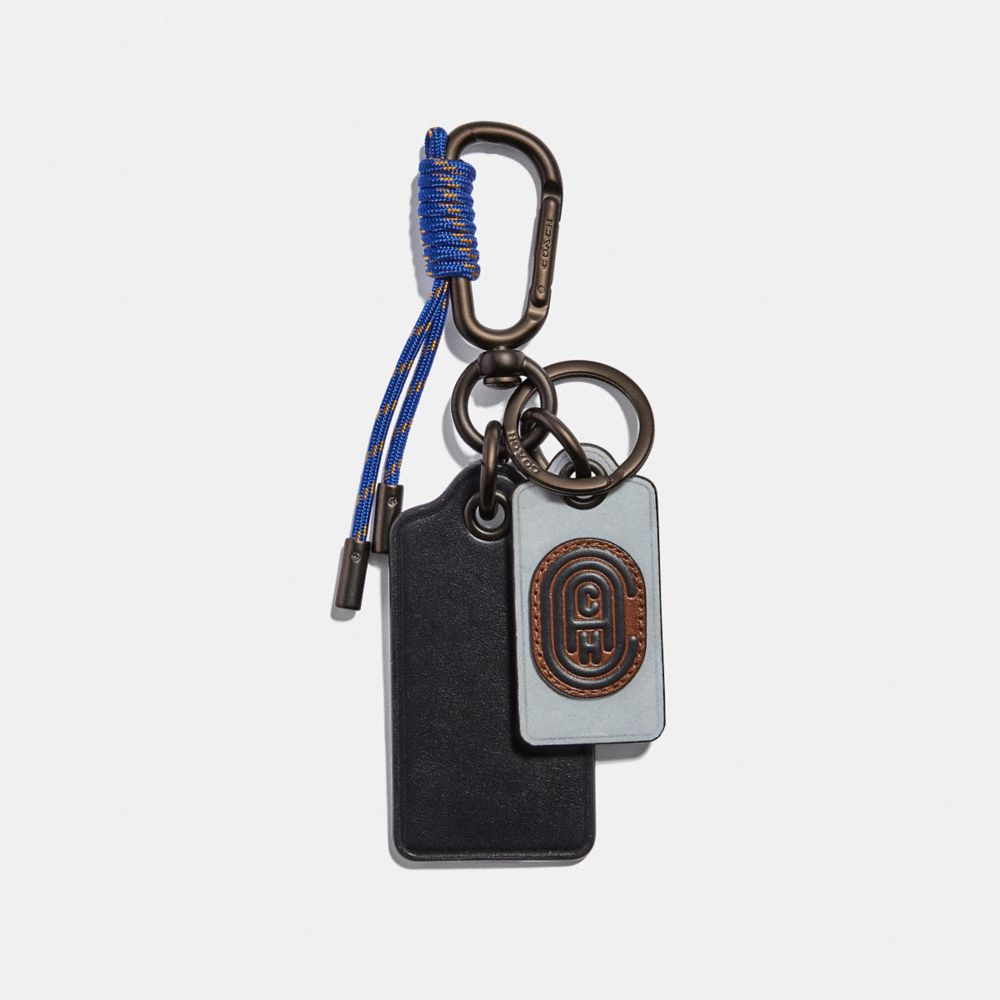 COACH®,KEY FOB WITH COACH PATCH,Leather,Silver/Saddle/Black,Front View image number 0