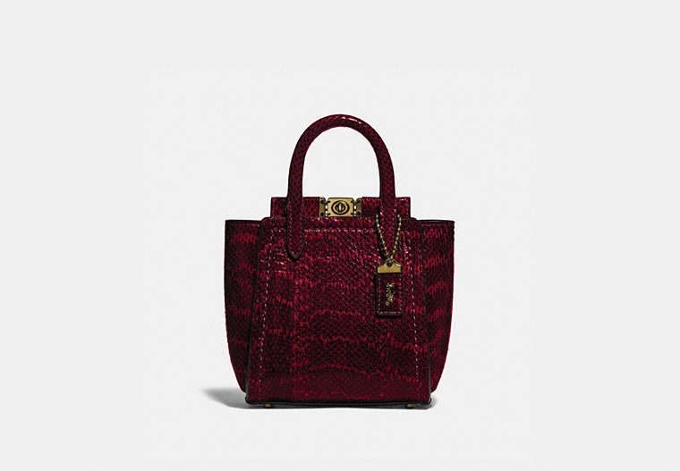 COACH®,TROUPE TOTE 16 IN SNAKESKIN,Leather,Small,Brass/Deep Red,Front View