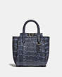 COACH®,TROUPE TOTE 16 IN SNAKESKIN,Leather,Small,Pewter/Stone Blue,Front View