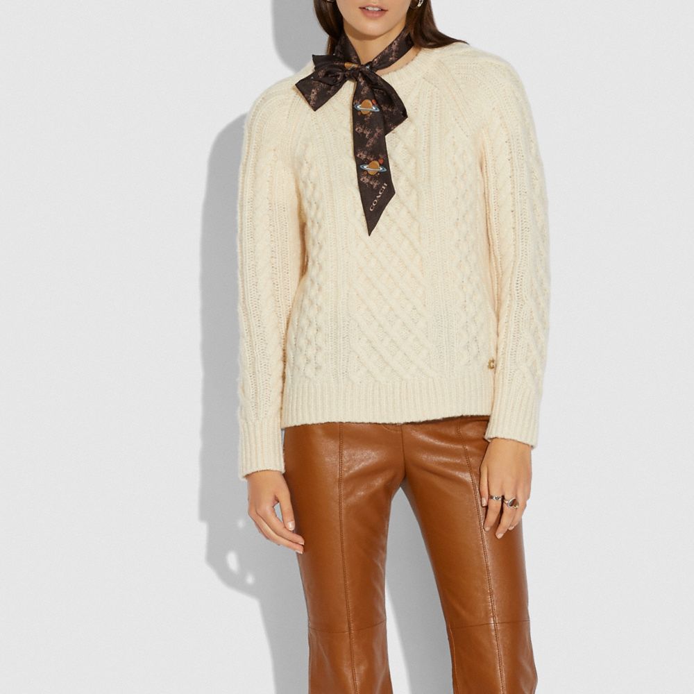 Horse And Carriage Planet Print Silk Skinny Scarf