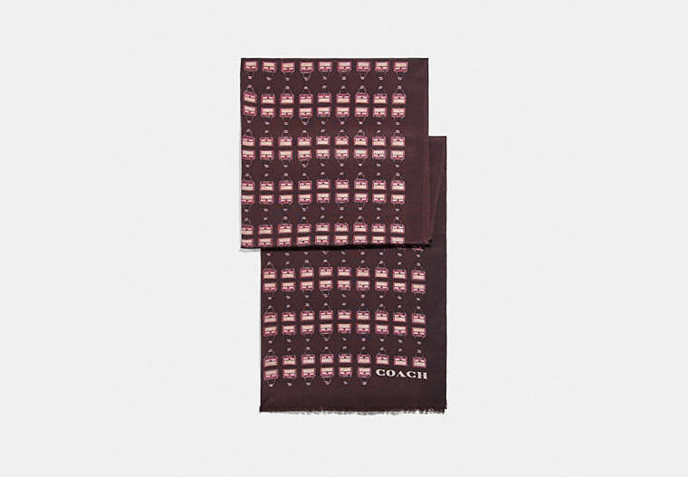 COACH®,ARCHIVAL PRINT SILK OBLONG SCARF,Mixed Material,OXBLOOD,Front View