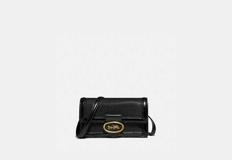 COACH®,RILEY CONVERTIBLE BELT BAG,Leather,Mini,Brass/Black/Black,Front View