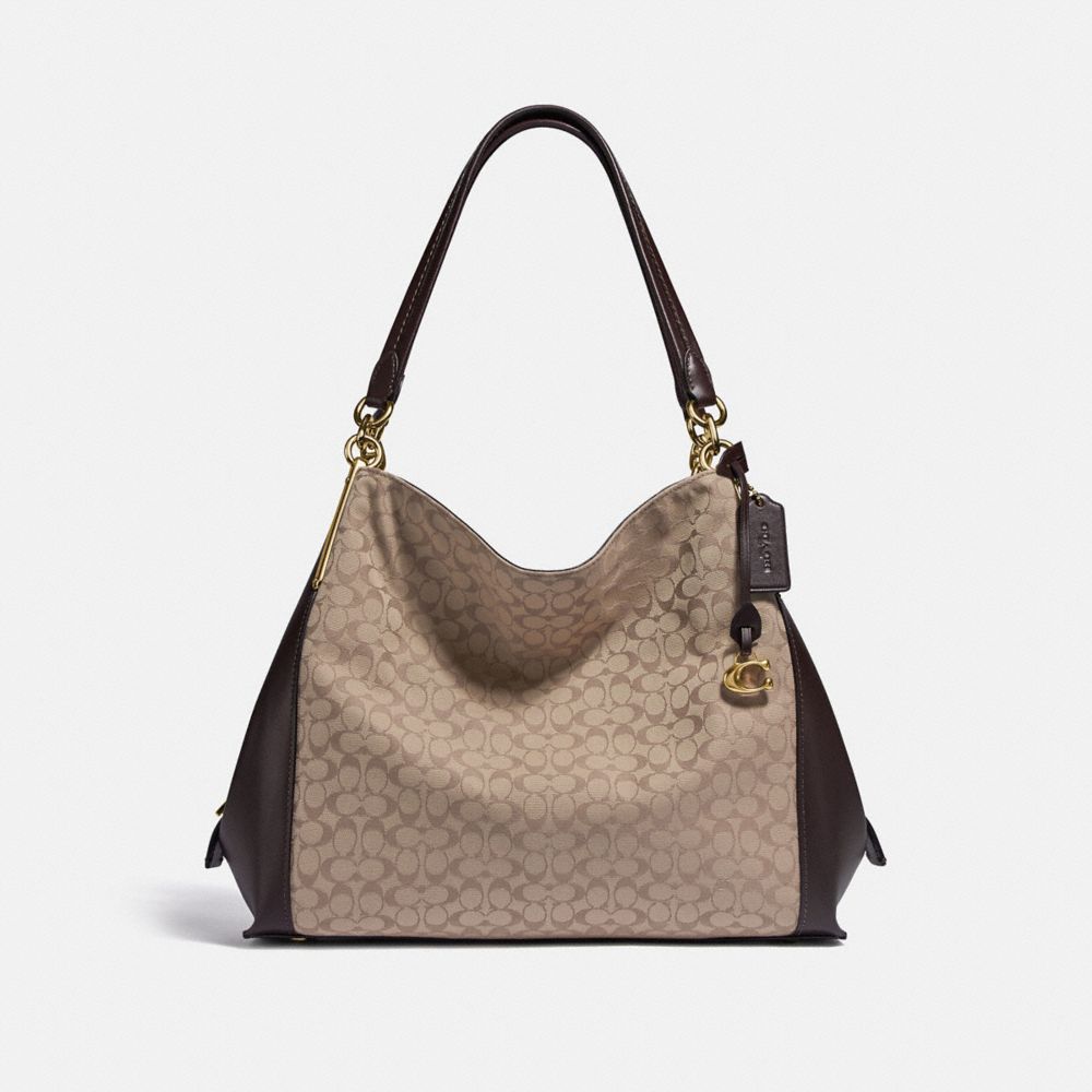 COACH®,DALTON 31 EN JACQUARD SIGNATURE,Cuir lisse/Jacquard,OR/Pierre Chêne,Front View