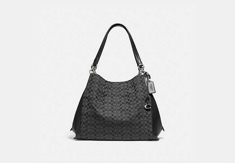 COACH®,DALTON 31 IN SIGNATURE JACQUARD,Smooth Leather/Jacquard,Large,Silver/Black,Front View