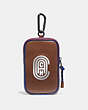 COACH®,HYBRID POUCH 10 IN COLORBLOCK WITH REFLECTIVE COACH PATCH,Leather,Saddle/Sport Blue,Front View
