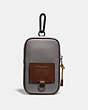 COACH®,HYBRID POUCH 10 IN COLORBLOCK,Leather,Mini,Silver/Saddle,Front View