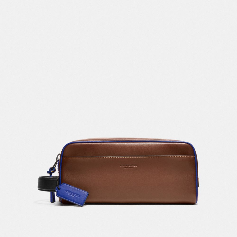 COACH®,TRAVEL KIT,Leather,Medium,Saddle/Sport Blue,Front View