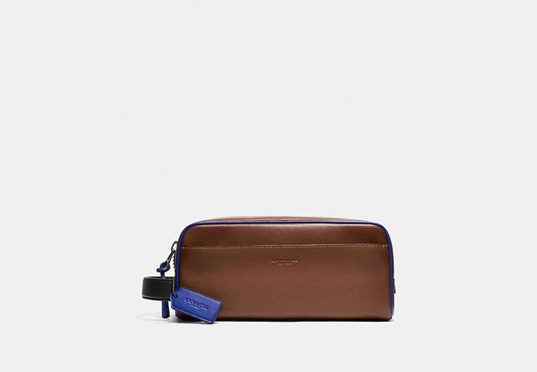 COACH®,TRAVEL KIT,Leather,Medium,Saddle/Sport Blue,Front View