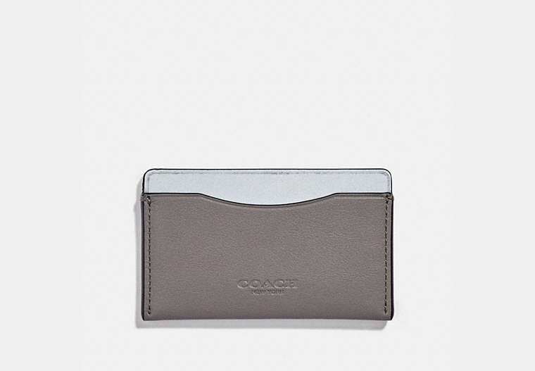 COACH®,SMALL CARD CASE,Smooth Leather,GREY/SILVER,Front View