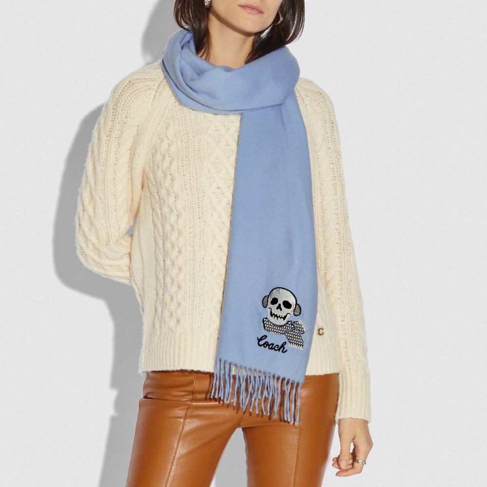COACH®,Bonesy Embroidered Muffler,,Angle View