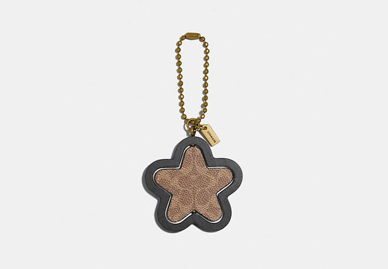 COACH®,SPINNING STAR HANGTAG IN SIGNATURE CANVAS,Leather,Odb/Metallic Graphite/Tan Sig,Front View