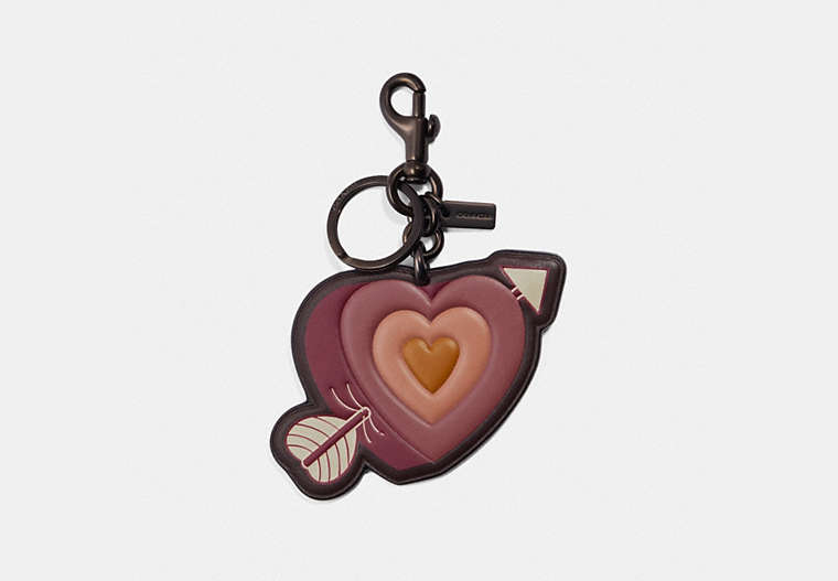 COACH®,HEART AND ARROW BAG CHARM,Smooth Leather,Black/PINK,Front View
