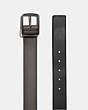 COACH®,HARNESS BUCKLE CUT-TO-SIZE REVERSIBLE BELT WITH COACH PATCH, 38MM,Leather,Medium,GREY/BLACK,Angle View