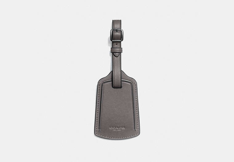 COACH®,LUGGAGE TAG,Leather,HEATHER GREY,Front View