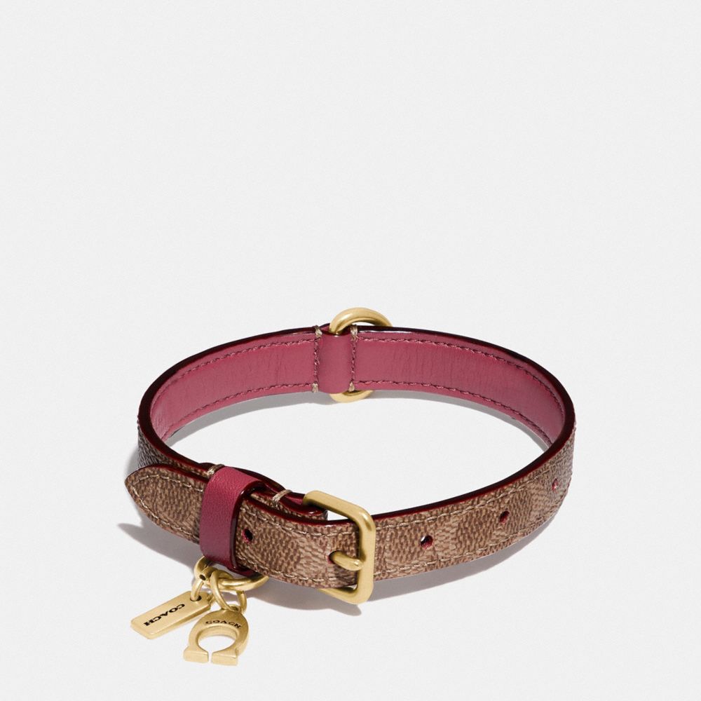 COACH®,SMALL PET COLLAR IN SIGNATURE CANVAS,Signature Coated Canvas,SADDLE/KHAKI,Front View