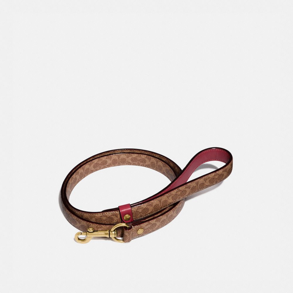 COACH®,LARGE PET LEASH IN SIGNATURE CANVAS,Signature Coated Canvas,SADDLE/KHAKI,Front View