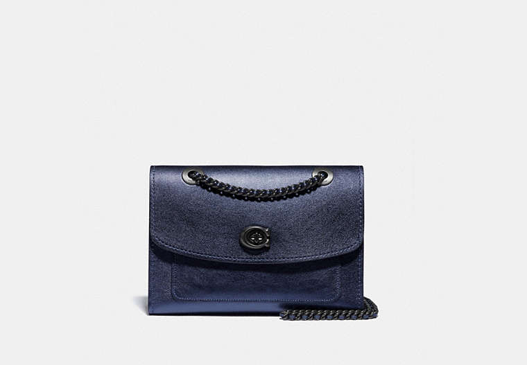 COACH®,PARKER SHOULDER BAG,Leather,Medium,V5/Metallic Midnight Blue,Front View image number 0