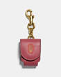 COACH®,WIRELESS EARBUD CASE BAG CHARM WITH COACH PATCH,Leather,Gold/Red,Front View