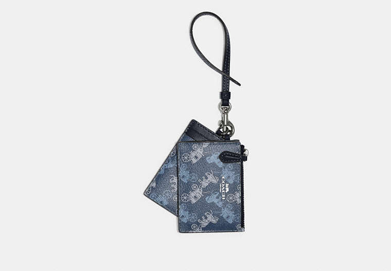 COACH®,LANYARD SET WITH HORSE AND CARRIAGE PRINT,Silver/Indigo Pale Blue Multi,Front View