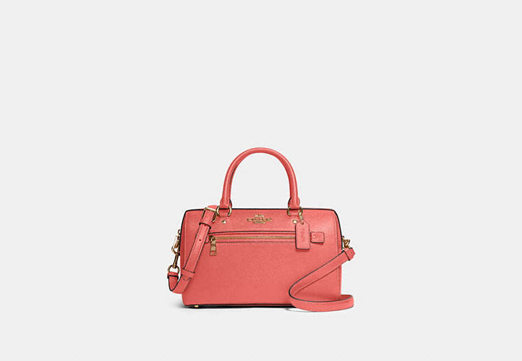 COACH®,ROWAN SATCHEL,Leather,Large,Gold/Bright Coral,Front View