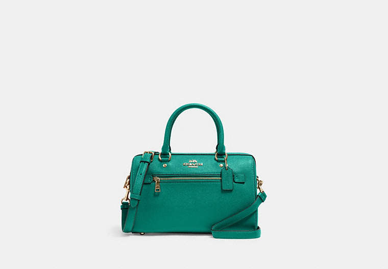 COACH®,ROWAN SATCHEL BAG,Leather,Large,Gold/Bright Jade,Front View