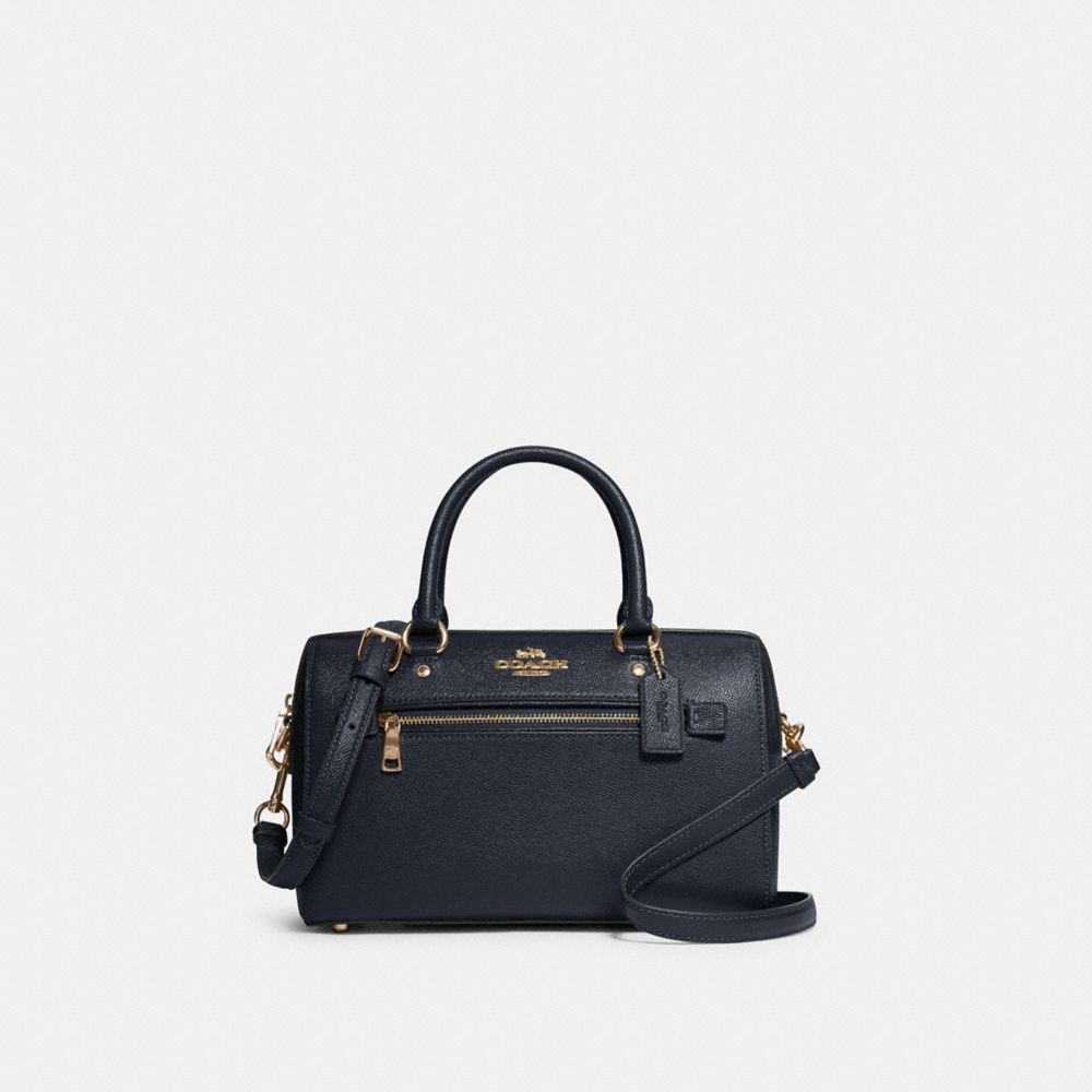 COACH®,ROWAN SATCHEL BAG,Leather,Large,Gold/Midnight,Front View