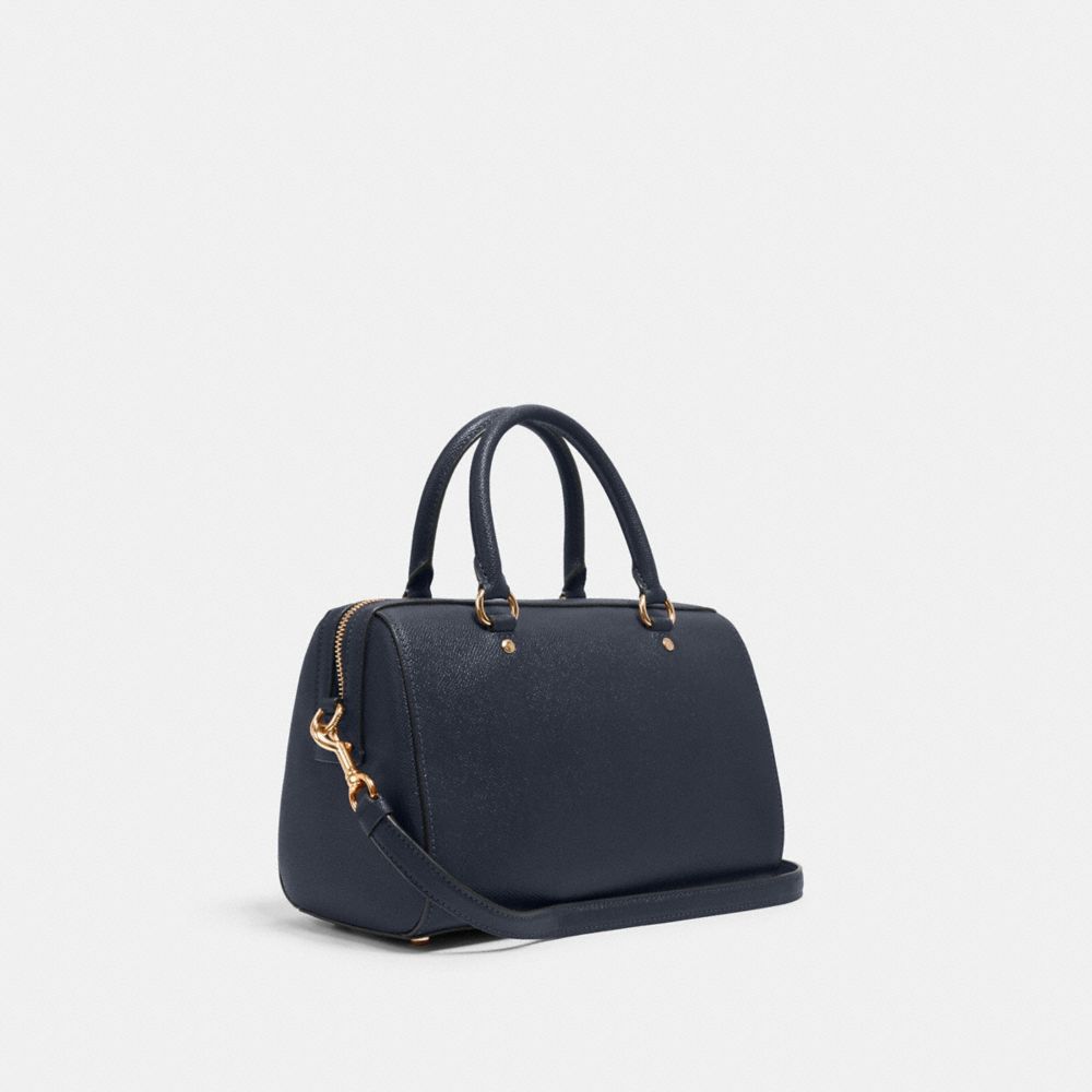 COACH®,ROWAN SATCHEL BAG,Leather,Large,Gold/Midnight,Angle View