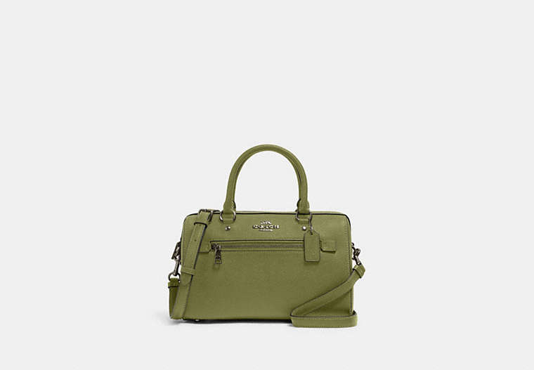 COACH®,ROWAN SATCHEL BAG,Leather,Large,Black Antique Nickel/Olive Green,Front View