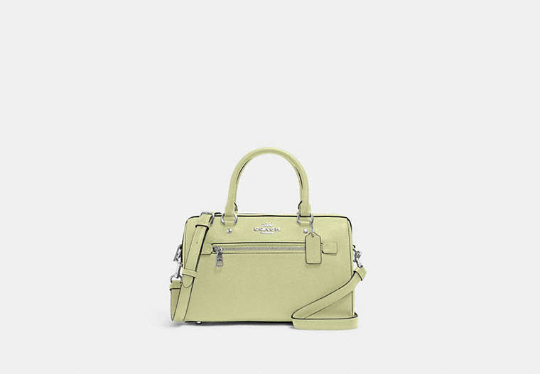 COACH®,ROWAN SATCHEL BAG,Leather,Large,Silver/Pale Lime,Front View