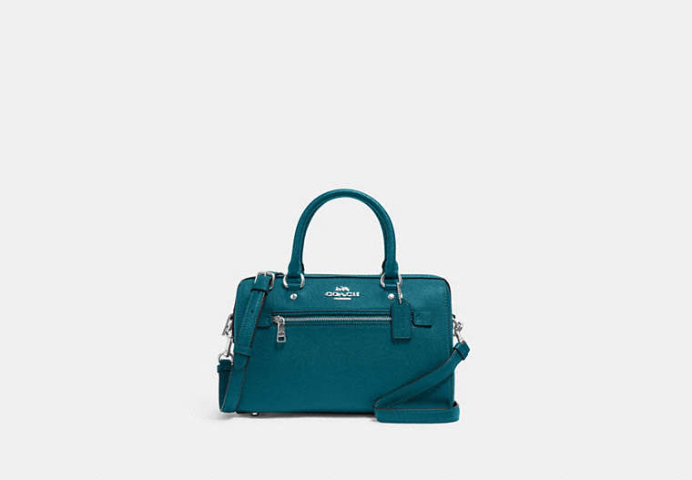COACH®,ROWAN SATCHEL BAG,Leather,Large,Silver/Deep Turquoise,Front View