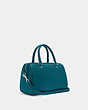 COACH®,ROWAN SATCHEL,Leather,Large,Silver/Deep Turquoise,Angle View