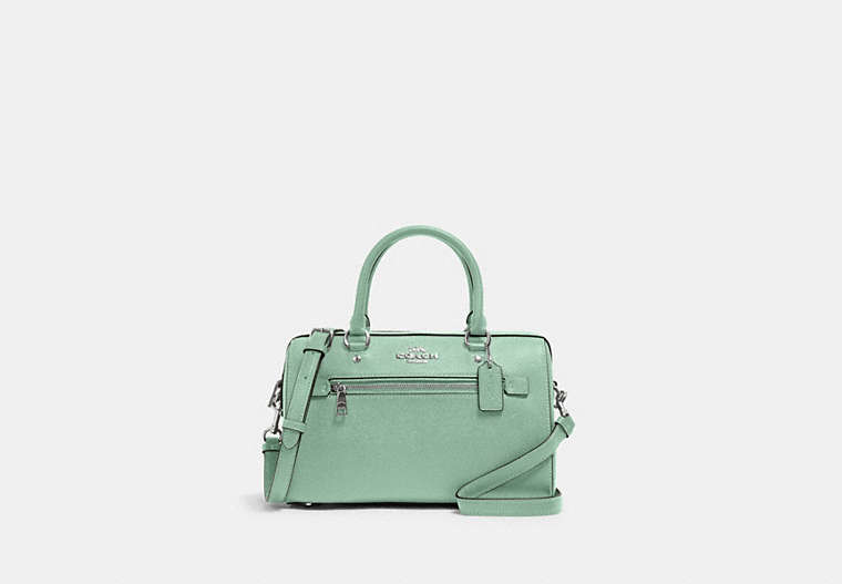 COACH®,ROWAN SATCHEL BAG,Leather,Large,Silver/Washed Green,Front View