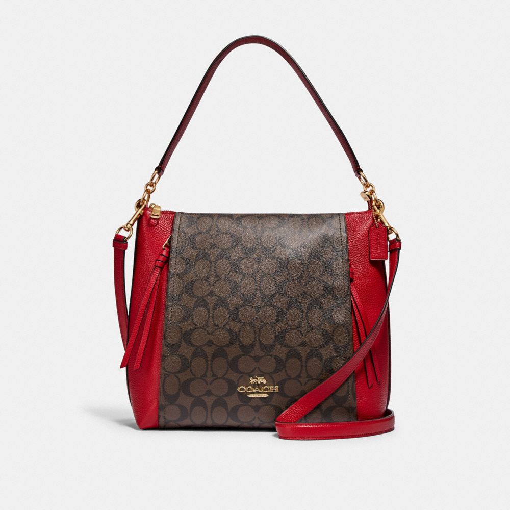COACH®,MARLON HOBO IN SIGNATURE CANVAS,pvc,Gold/Brown 1941 Red,Front View