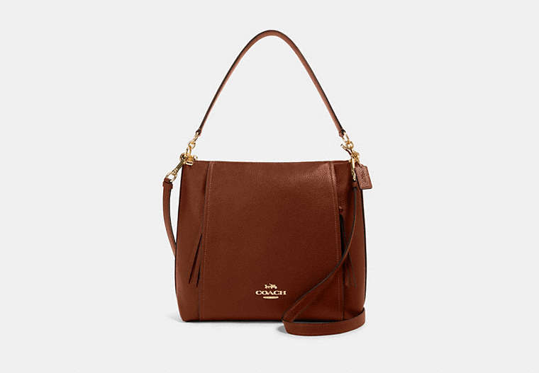 COACH®,MARLON HOBO,Leather,Gold/Redwood,Front View