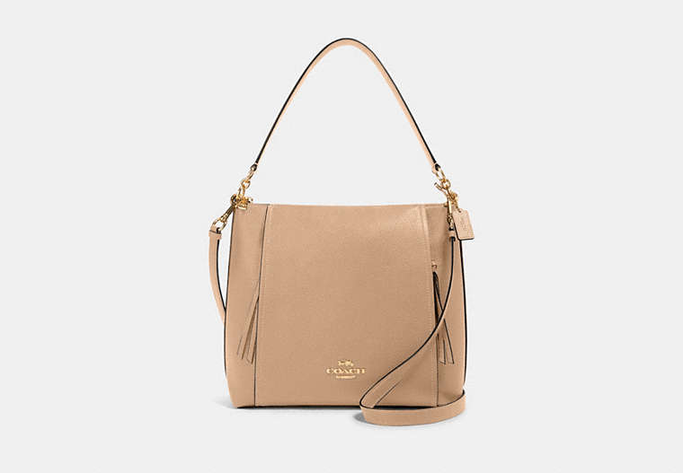 COACH®,MARLON HOBO,Leather,Gold/Taupe,Front View