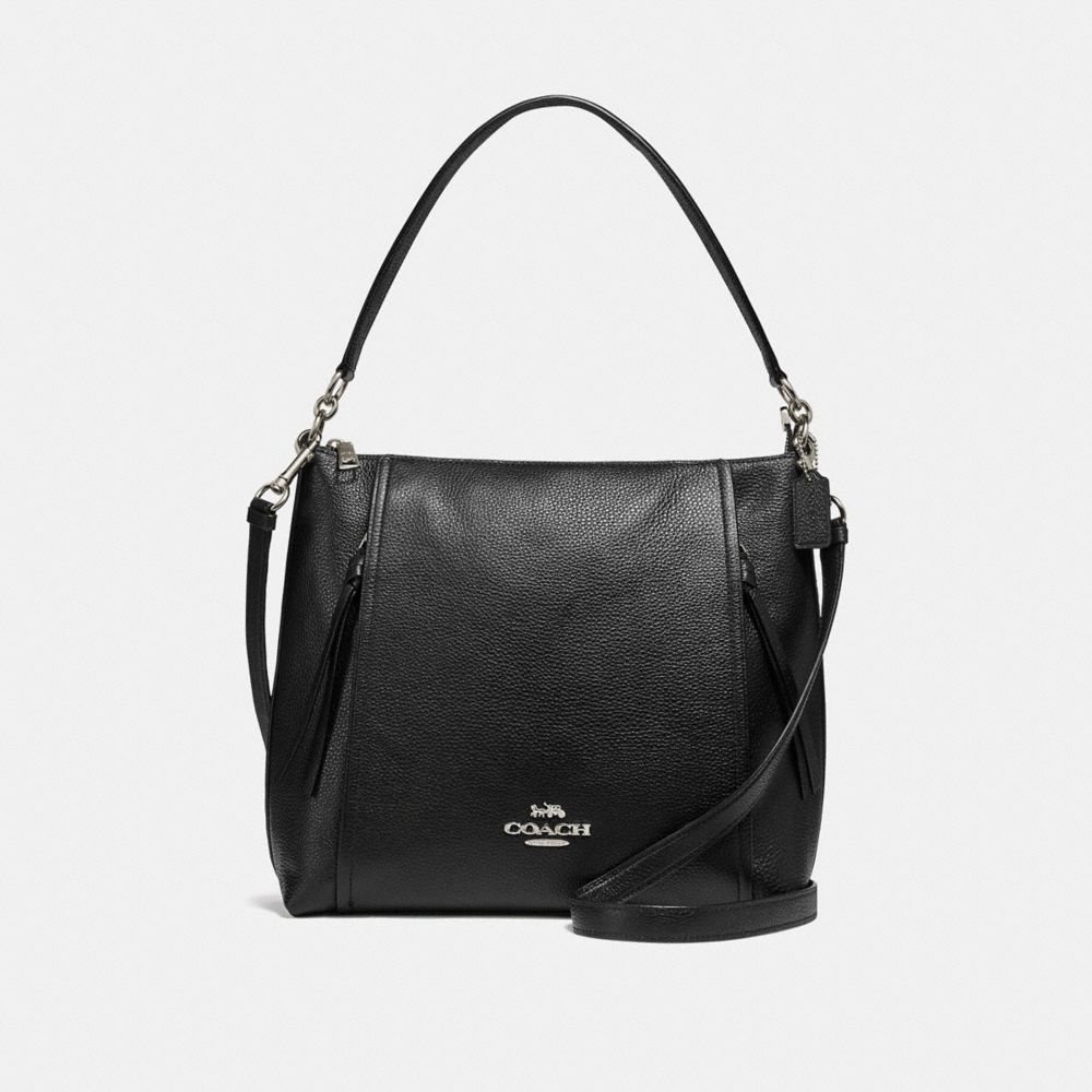 COACH®,MARLON HOBO,Leather,Silver/Black,Front View