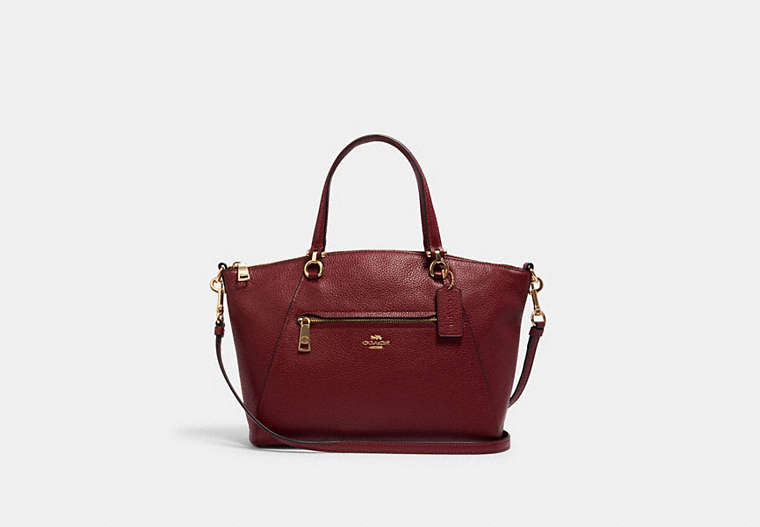 COACH®,PRAIRIE SATCHEL,Pebbled Leather,Medium,Gold/Deep Red,Front View