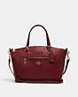 COACH®,PRAIRIE SATCHEL,Pebbled Leather,Medium,Gold/Deep Red,Front View