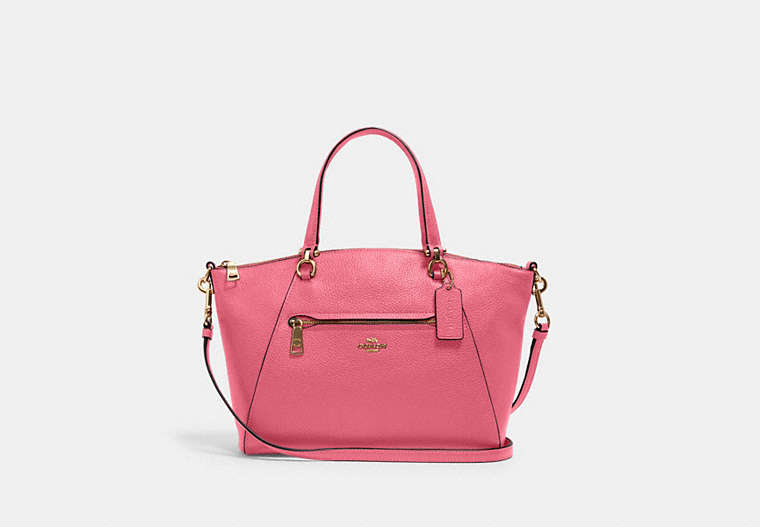 COACH®,PRAIRIE SATCHEL,Pebbled Leather,Medium,Gold/Confetti Pink,Front View