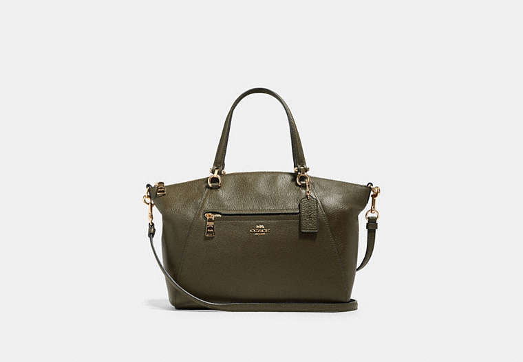 COACH®,PRAIRIE SATCHEL,Pebbled Leather,Medium,Gold/Canteen,Front View