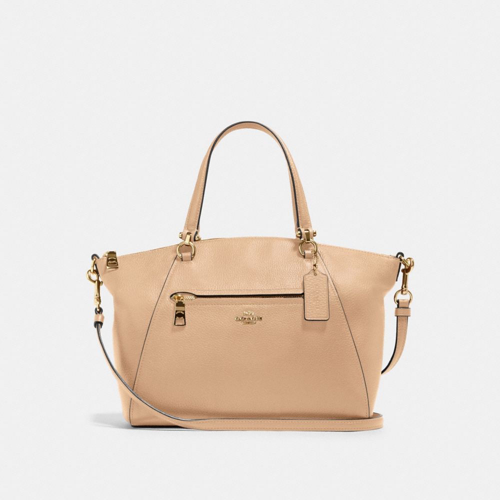 COACH®,PRAIRIE SATCHEL,Pebbled Leather,Medium,Gold/Taupe,Front View