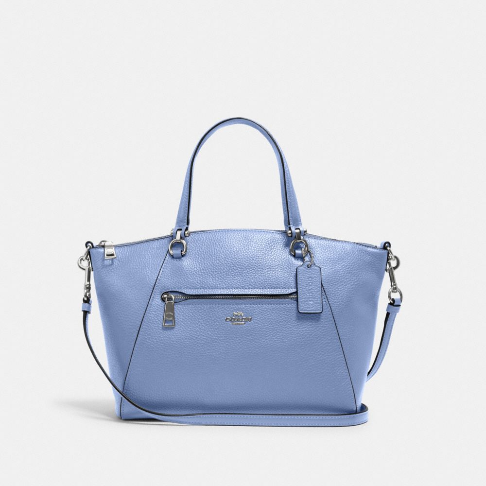 COACH®,PRAIRIE SATCHEL,Pebbled Leather,Medium,Silver/Periwinkle,Front View