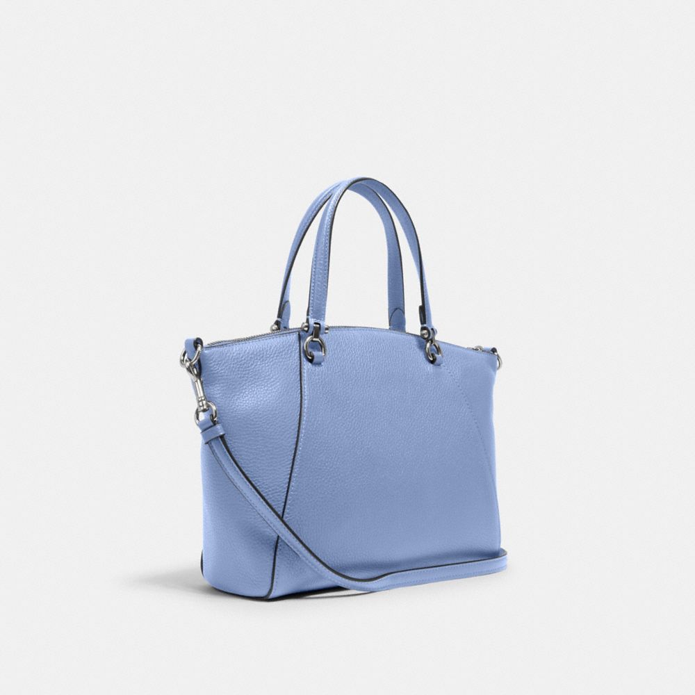 COACH®,PRAIRIE SATCHEL,Pebbled Leather,Medium,Silver/Periwinkle,Angle View