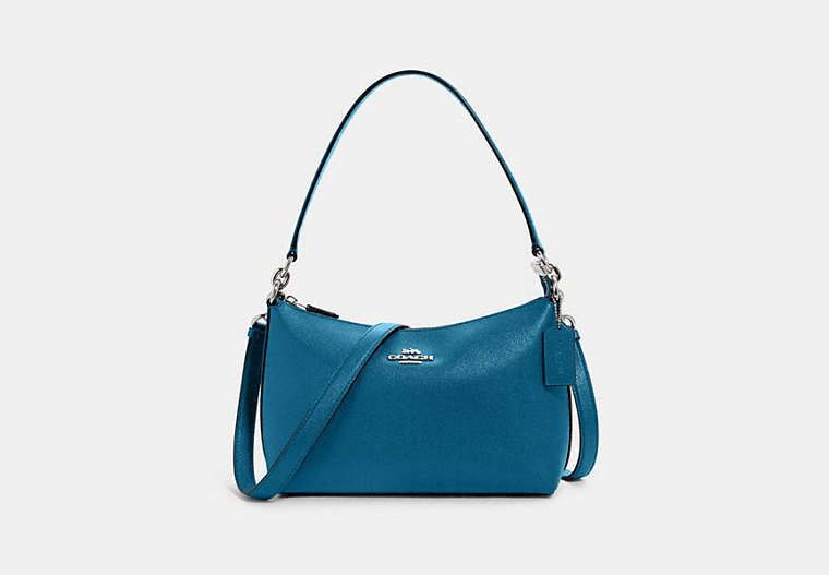 COACH®,LEWIS SHOULDER BAG,Leather,Silver/Oceanside Blue,Front View