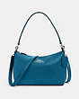 COACH®,LEWIS SHOULDER BAG,Leather,Silver/Oceanside Blue,Front View