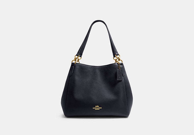 COACH®,HALLIE SHOULDER BAG,Pebbled Leather,Large,Gold/Midnight,Front View
