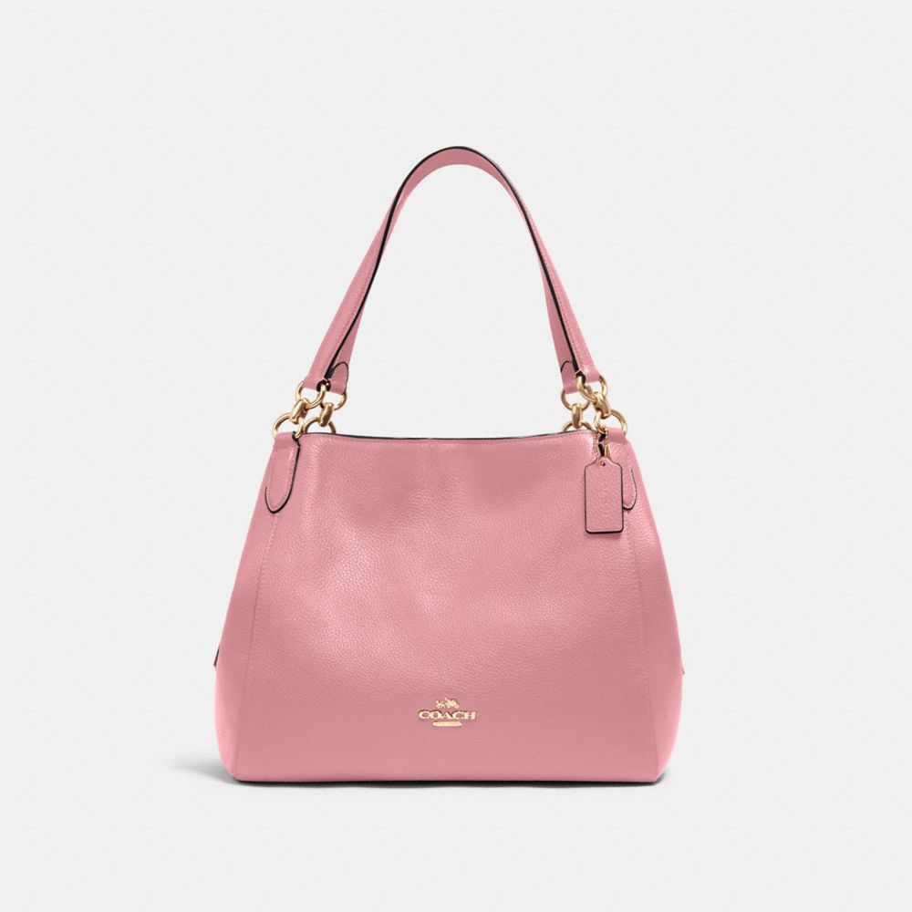 COACH®,HALLIE SHOULDER BAG,Pebbled Leather,Large,Gold/True Pink,Front View