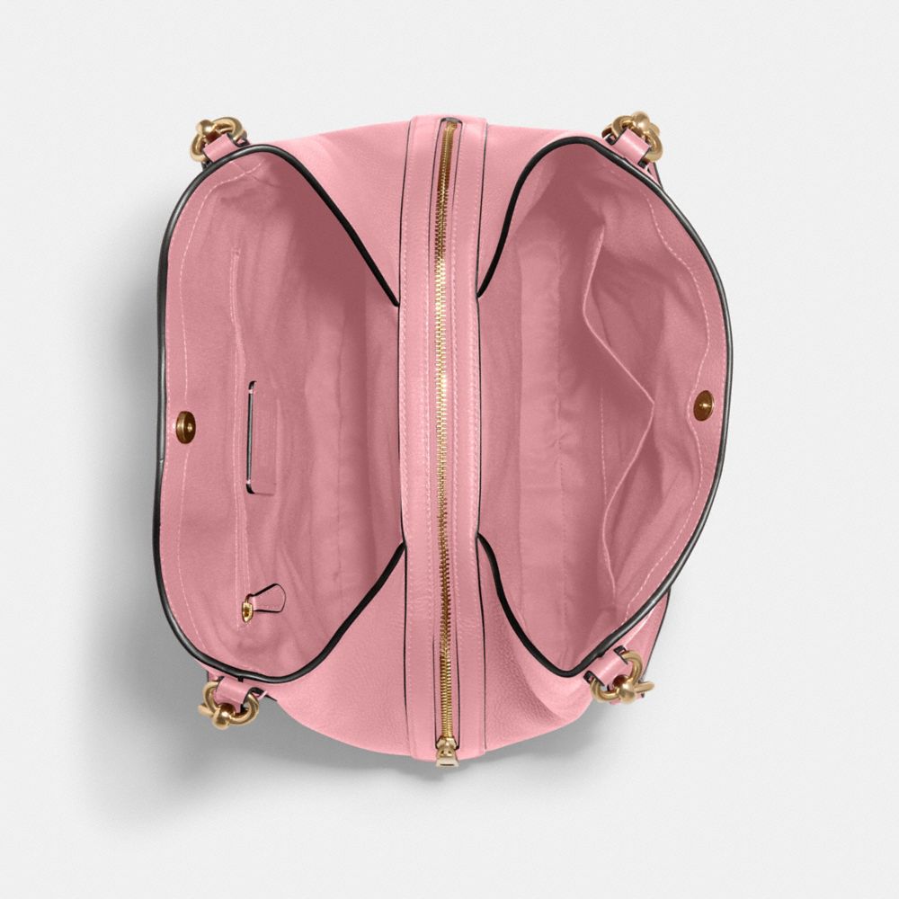 COACH®,HALLIE SHOULDER BAG,Pebbled Leather,Large,Gold/True Pink,Inside View,Top View